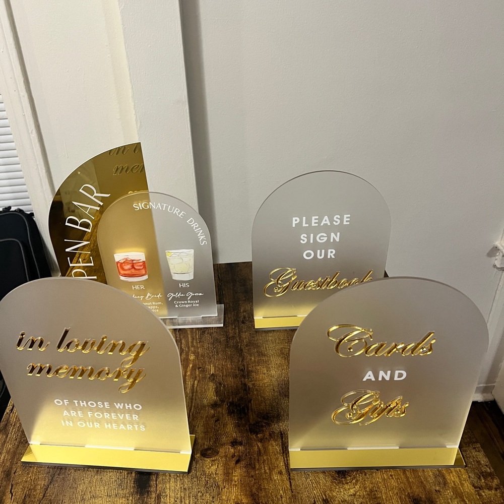 Gold and Clear Wedding Signage Set